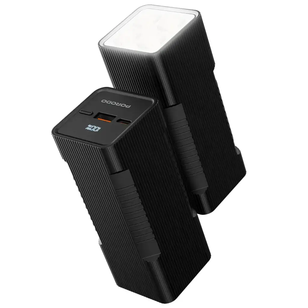 باور بنك بوروودو لوميرا 10000mAh مع مصباح مدمج - أسود