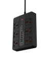 Porodo 6 AC 2 USB-A 24W & 4 USB-C PD 36W Multi-Port Super Hub 3M 3000W UK - Black