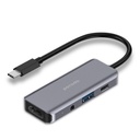 Porodo 4in1 USB-C Hub Type-C PD 100W HDMI USB 3.5mm Aux - Grey