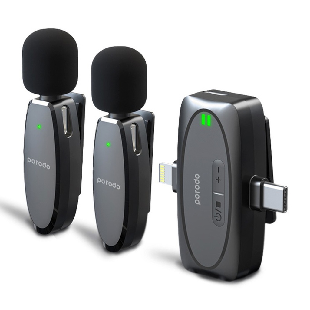 Porodo Dual Connector Lavalier Microphone Dual Mic - Black