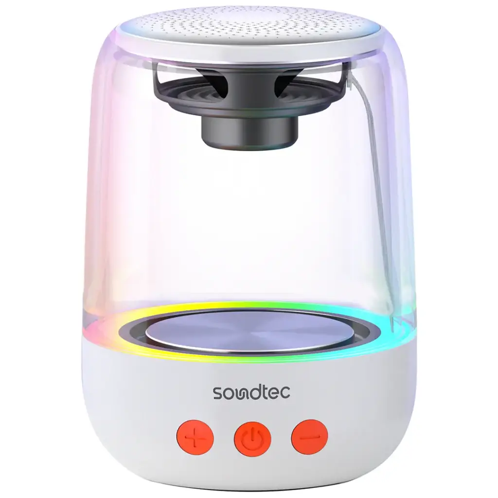 Porodo Soundtec Crystal-Glow Mini Bluetooth Speaker with TWS Pairing & Hands-Free Calls - White