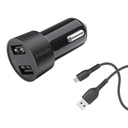 Porodo Dual USB Car Charger 3.4A with Micro USB Cable 4ft. - Black