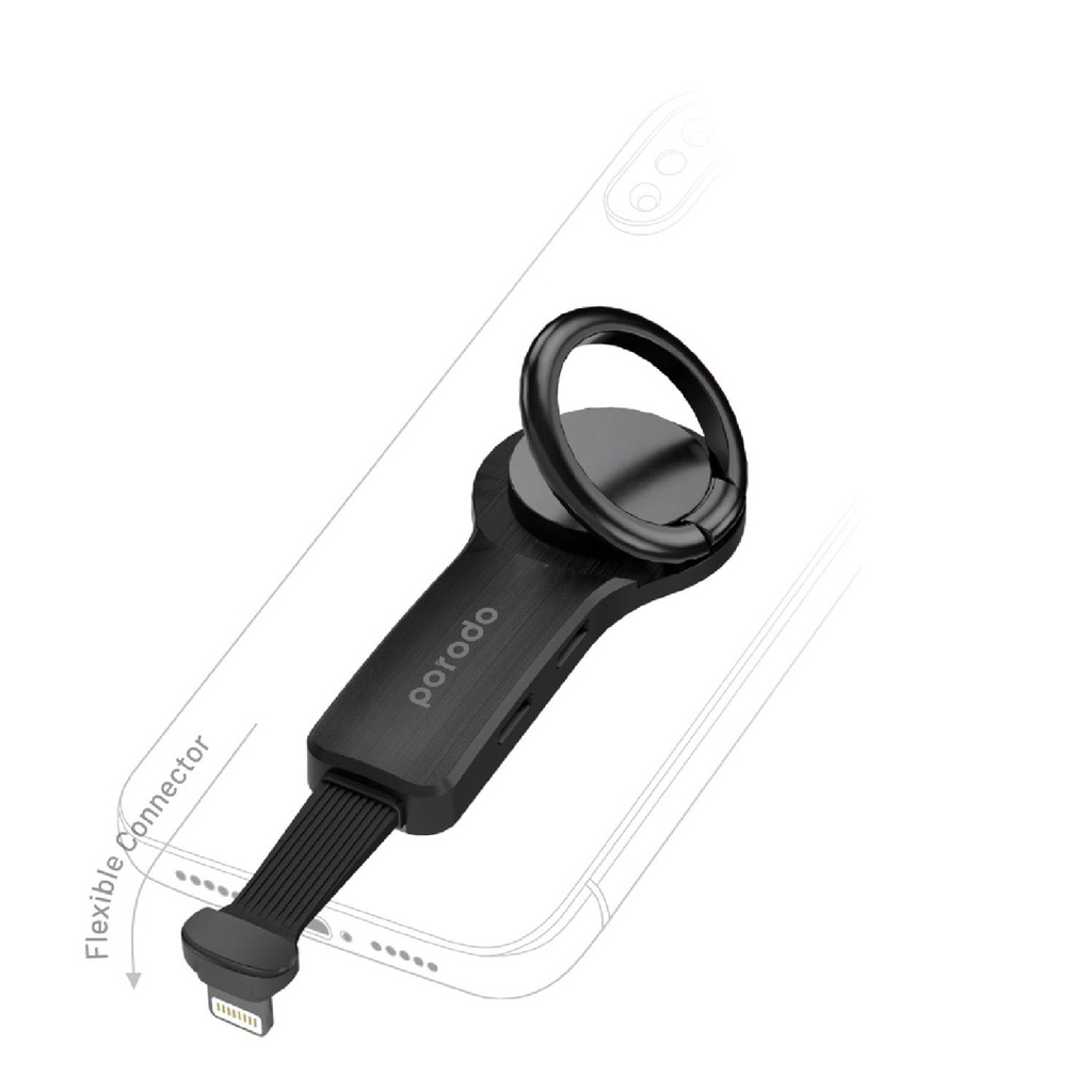 Porodo Dual Lightning Adapter with Finger Grip 2A - Black