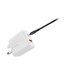 Porodo Dual Port Wall Charger PD 18W + QC3.0 UK with Braided Type-C to Lightning PD Cable 1.2m - White