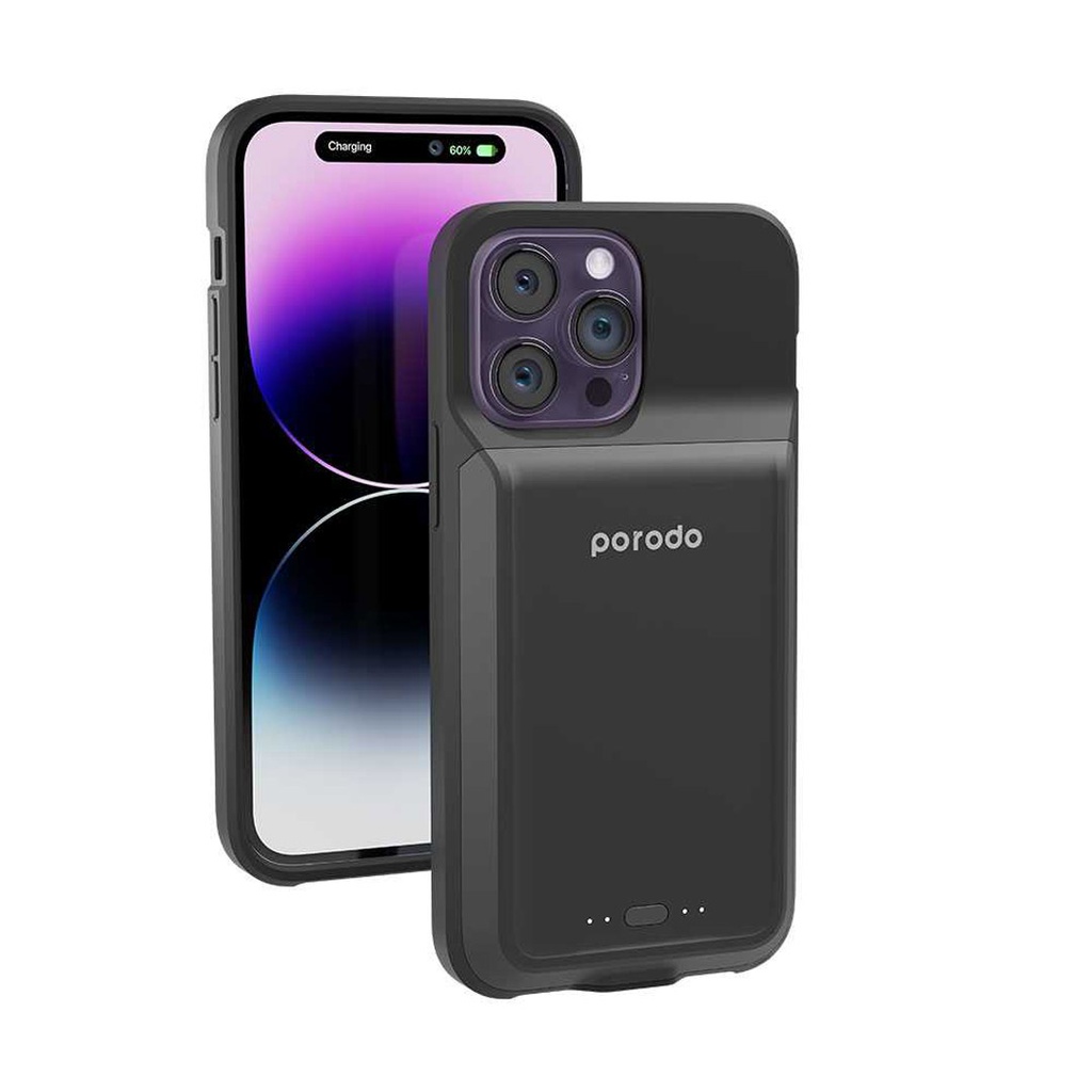 Porodo Wireless Charging Battery Case 5000mAh for iPhone 14 Pro Max - Black