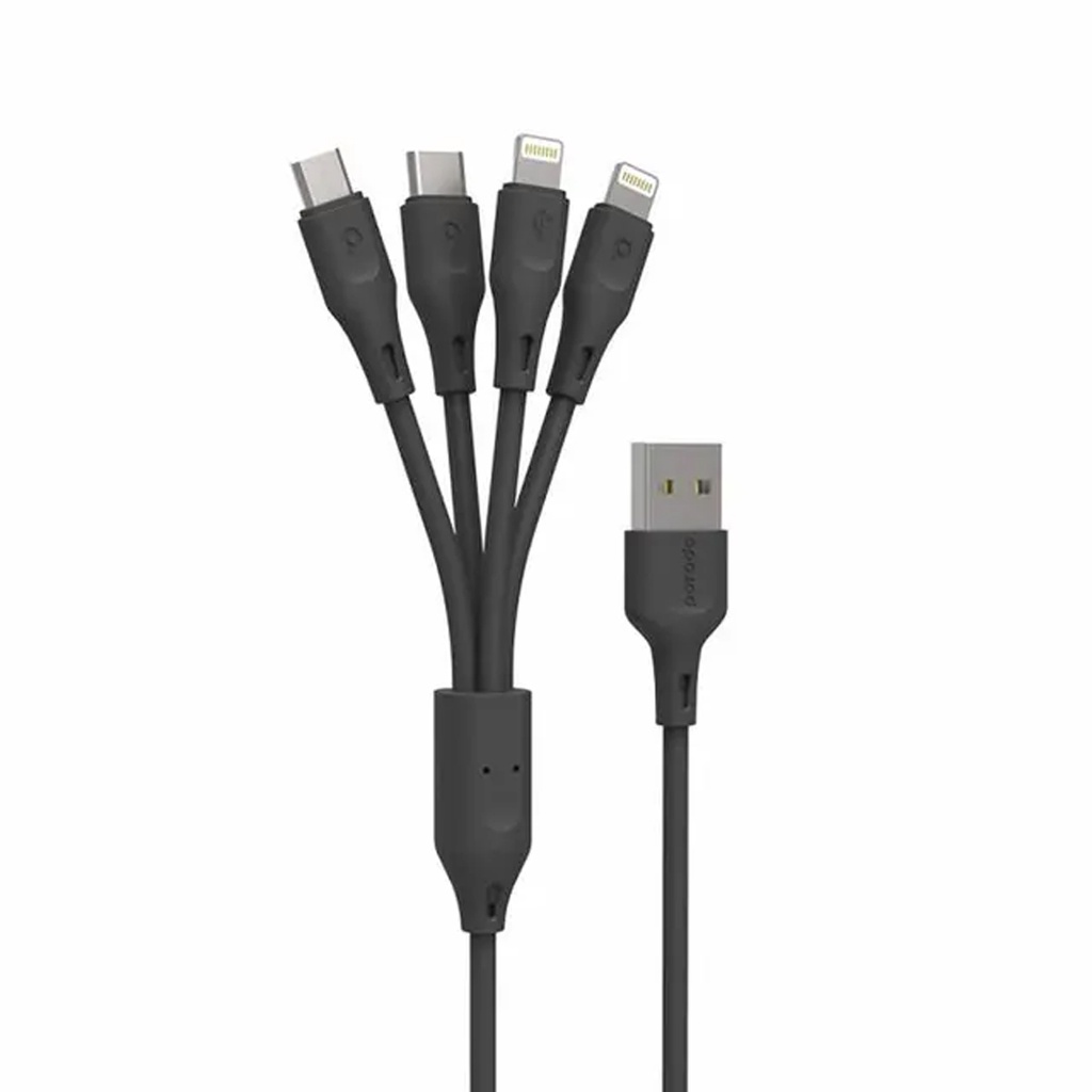 Porodo 4in1 USB Cable Lightning /Type-C/Micro Durable Fast Charge and Data Cable (1.2m/4ft)