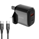 Porodo 20W+QC USB A+C Charger UK with C-C 1.2M Cable - Black