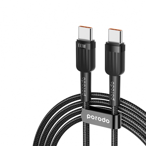 Porodo Braided 100W PD C to C Fast Charging Cable 1M - Black