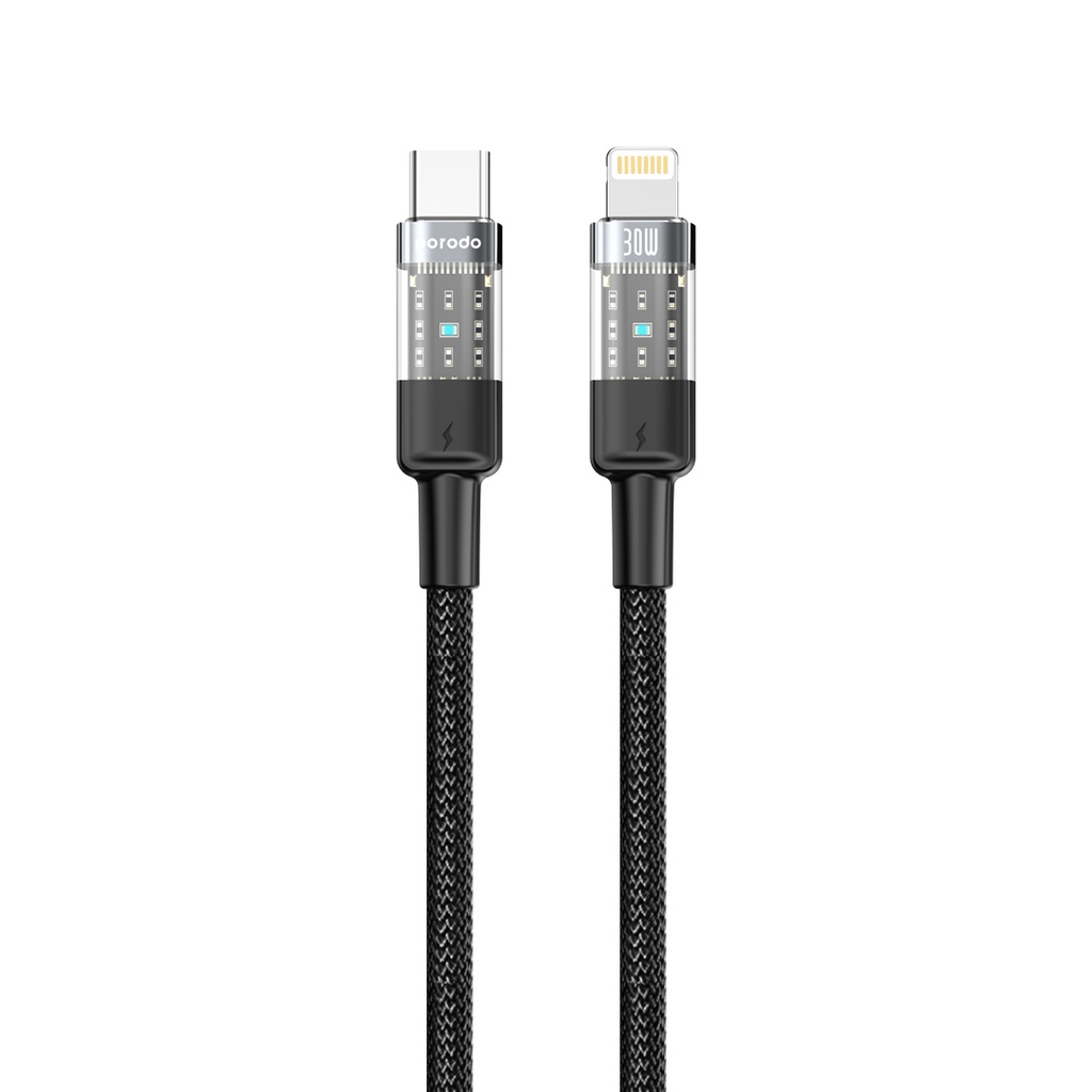 Porodo Braided 30W PD C to Lightning Fast Charging Cable with Transparent Head 1.2M 