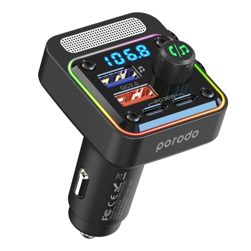 Porodo Quick-Charge FM Car Charger (Dual USB-C & USB-A) PD 36W - Black