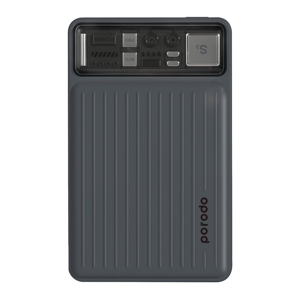 Porodo 10000mAh Slim Power Bank PD 22.5W with Built-in Type-C & Lightning Cables-Black