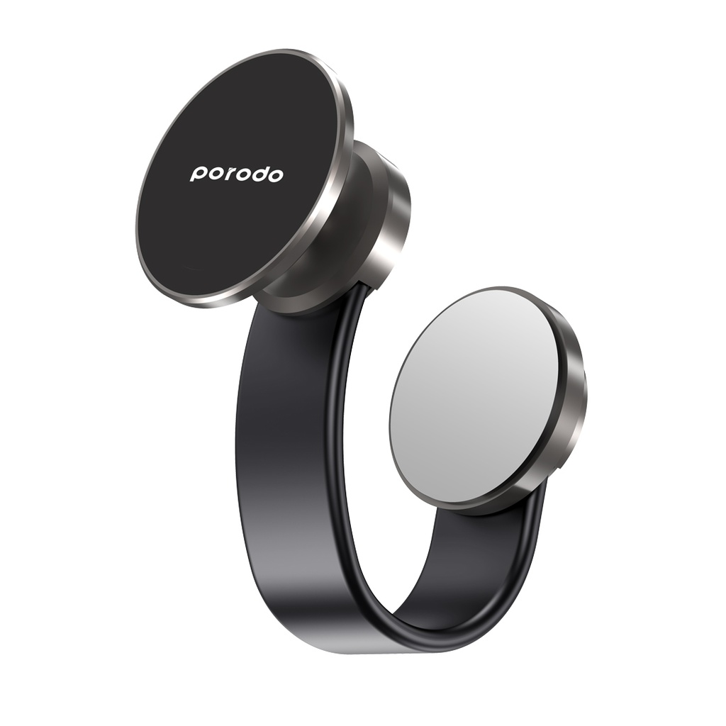 Porodo Magesafe N52 Magnetic Head and Suction Base Car Mount With Flexible body - Black