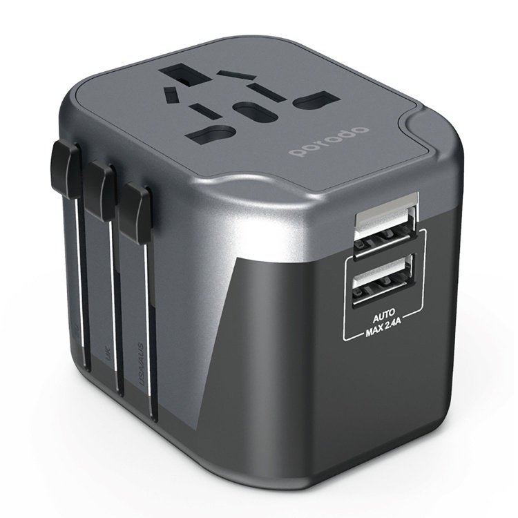 Porodo Universal Travel Charger 2.4A Dual Fuse Ac Output International Plugs