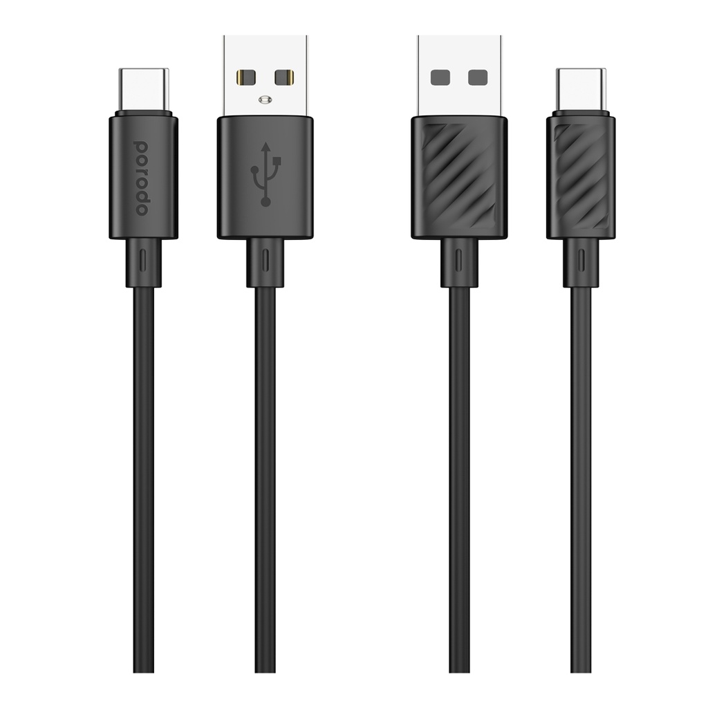 Porodo Blue 3A PD USB A to Type C PVC Cable 1.2M - Black