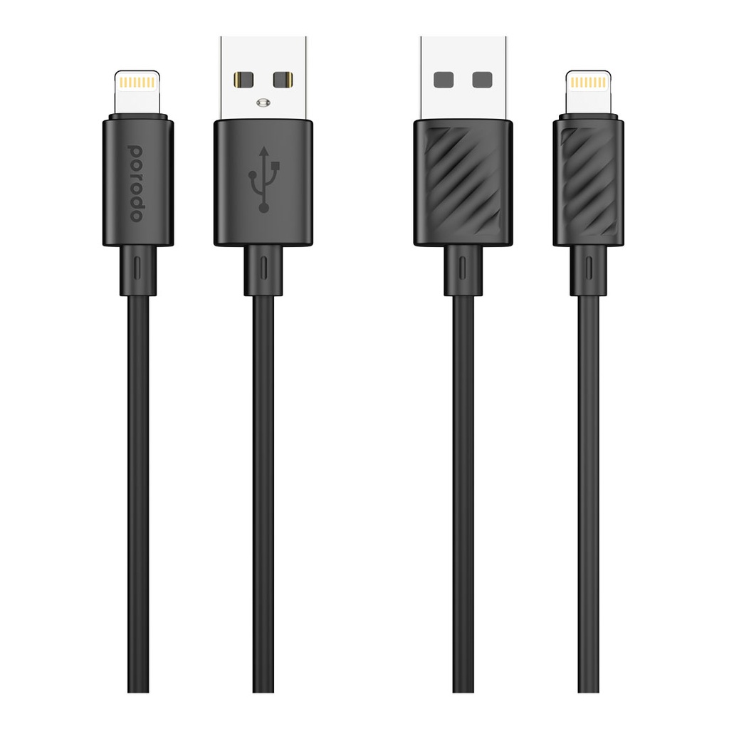 Porodo Blue 3A PD USB A to Lightning PVC Cable 1.2M - Black