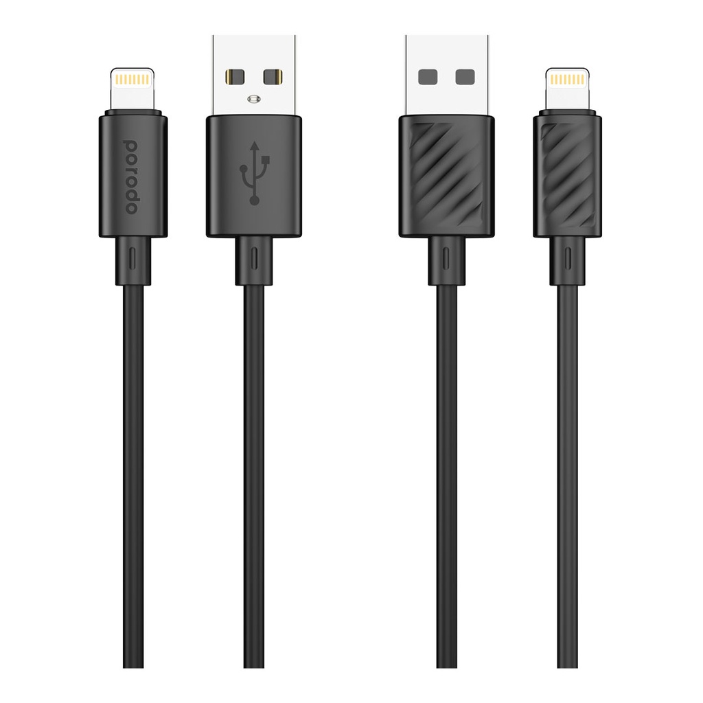 Porodo Blue 3A USB A to Lightning PVC Cable 1.2M - Black