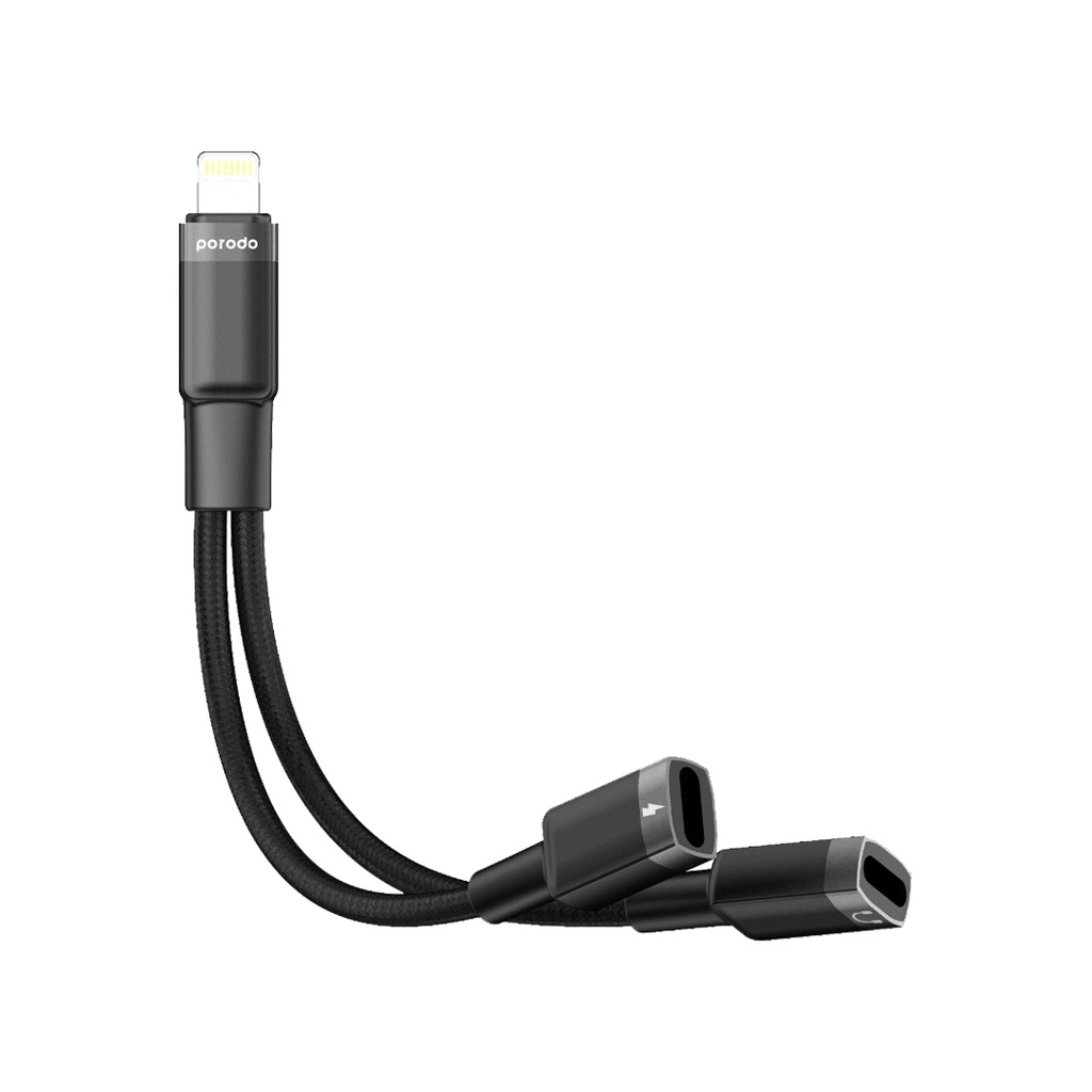 Porodo 2in1 Lightning to 2Lightning Jack Headphone and Charging Converter Adapter