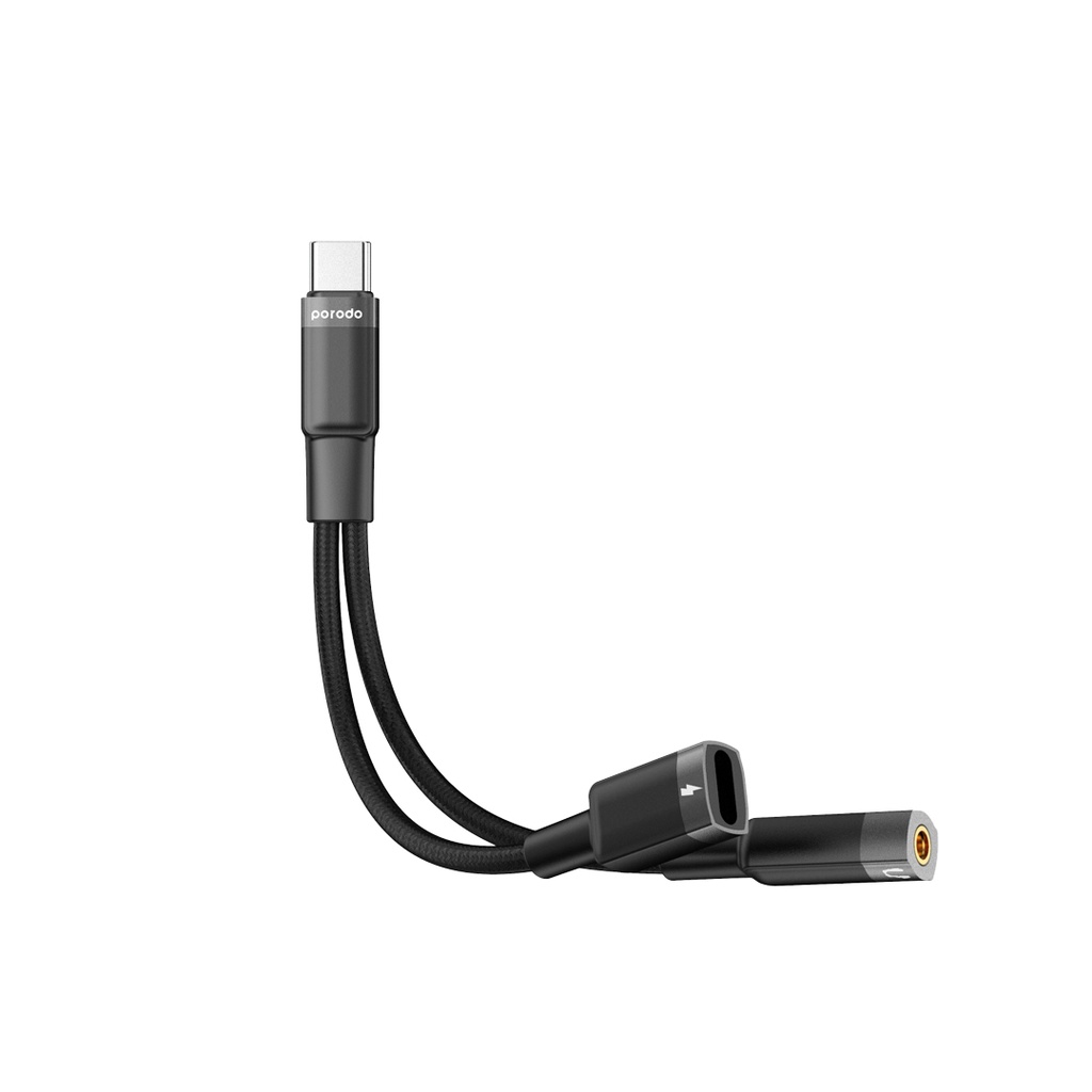 Porodo 2in1 Lightning to Type C + 3.5 Jack Headphone and Charging Converter Adapter