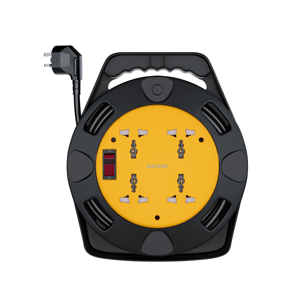 Porodo 4AC Extension Cable Reel with UK Plug (10m Wire) - Black	