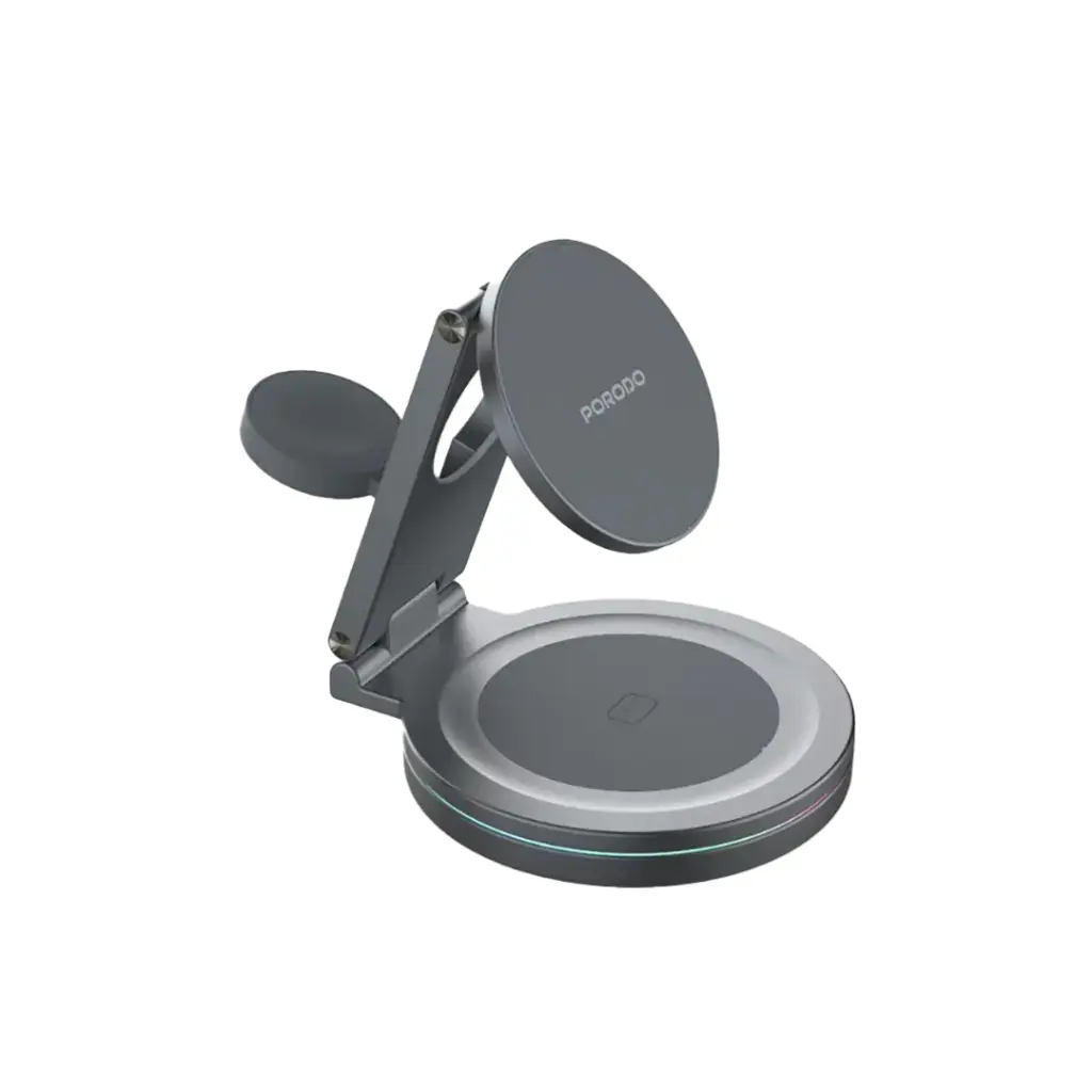 Porodo Rotating Base Three-Device Wireless Charger - Gray