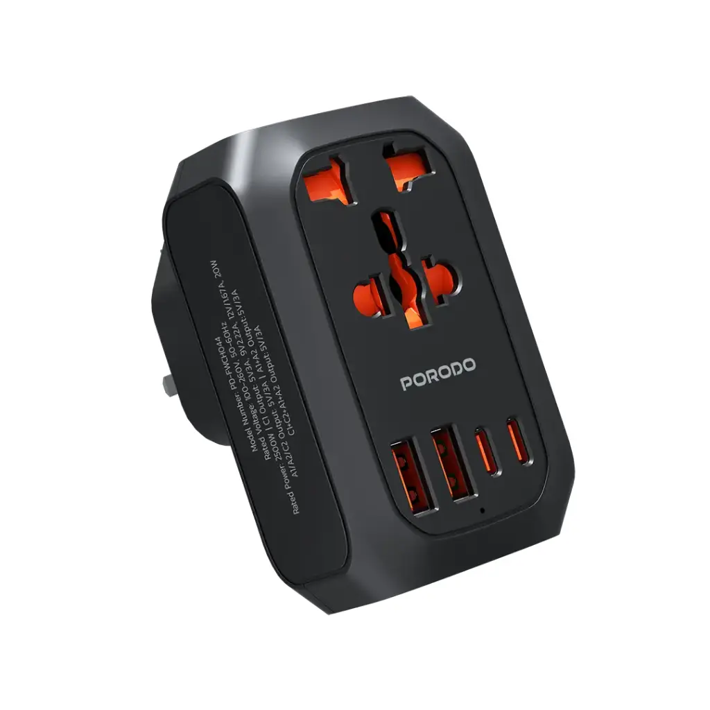 Porodo Universal AC Adapter Multi-Device Charging EU Plug - Black