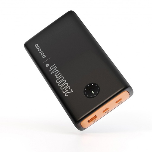 [PD-PBFCH023-BK] Porodo 25000mAh Compact Power Bank With USB-A QC3.0 & Dual USB-C PD With Type-C To Type-C Cable - Black