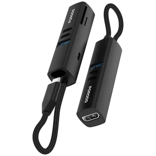 [PD35037IN1BK] Porodo 7-In-1 Multi-Port USB Hub with 5Gbps Transfer Speed - Black
