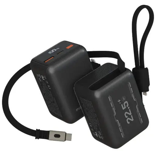 [PDPBFCH2210BK] بورودو فولتر 10000mAh باور بانك مع كابل Type-C قابل للسحب - أسود