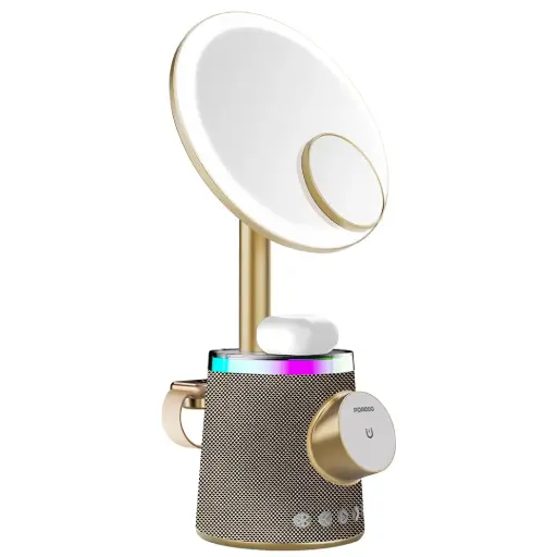 Porodo Makeup Mirror Wireless Charger & Speaker with RGB Lights