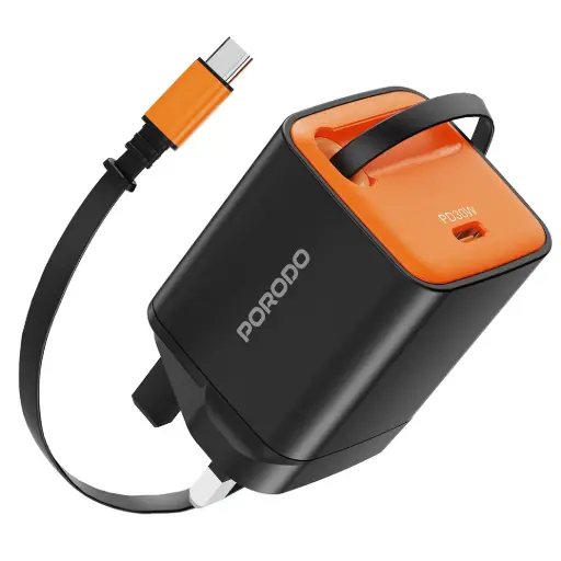 Porodo Tezpatro 30W Gan Charger with USB-C Retractable Cable