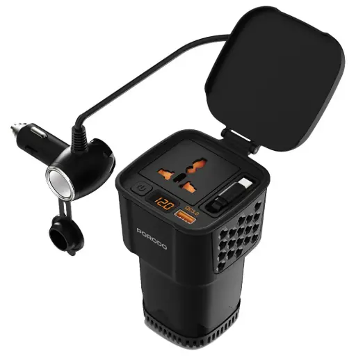 [PDCI103BK] Porodo DriveStation 200W Car Power Inverter with Real-Time Voltage Display - Black