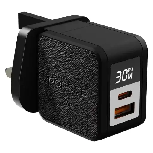 شاحن Porodo Quantum GaN 30W Multi-Port مع شاشة رقمية - أسود