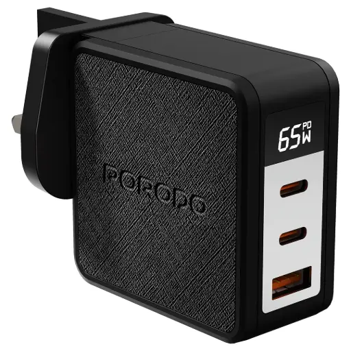 [PDFWCH094BK] شاحن Porodo Quantum GaN 65W Multi-Port مع شاشة رقمية - أسود