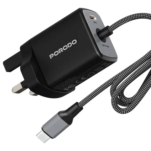 [PDFWCHBC35WBK] Porodo Zentrix 35W GaN Fast Charger with 1.5m Braided USB-C Cable - Black 