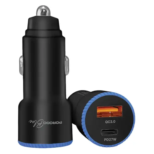 شاحن سيارة Porodo Blue Graz 45W Dual USB مع ضوء مؤشر - أسود
