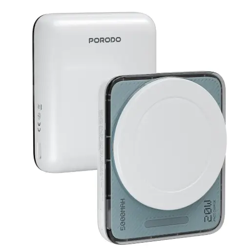 بنك طاقة Porodo Sovo MagSafe مع ضوء LED للشحن - أبيض