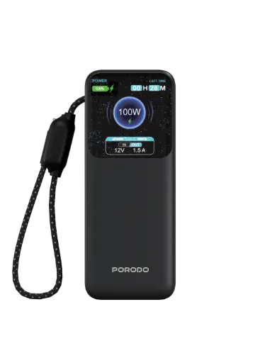 [PDPBFCH0102BK] Porodo POLO 10000mAh POWER BANK Built-in USB-C Cables - Black