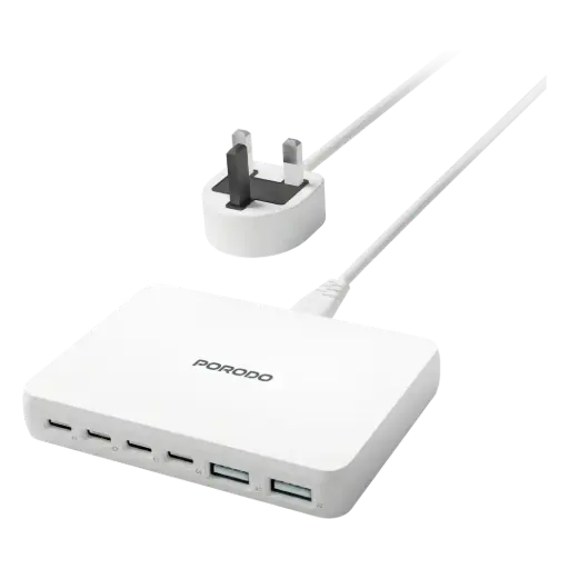 [PDFWCH106WH] Porodo Velora USB Multi-Port Fast Charger with UK 3-Pin Plug - White