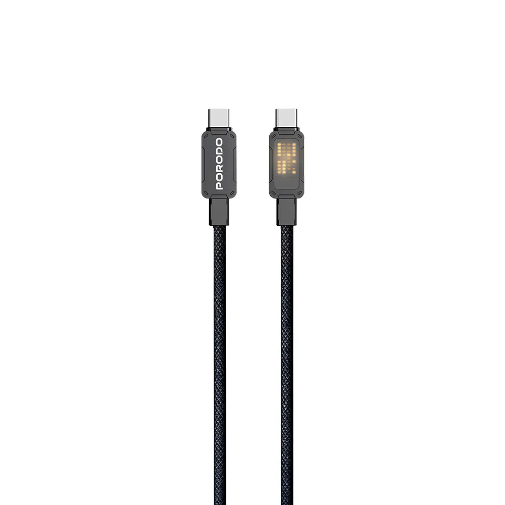 Porodo Braided Cable with LED Illuminated Indicator  - Black