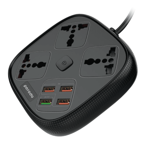 [PD-SC3302-BK] Porodo 3 USB Port 3A + 1 QC 3.0 with 3 Universal Power Sockets 10A