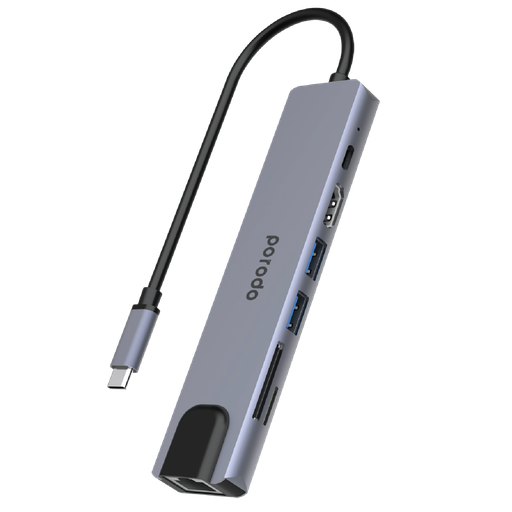 [PD-4K71C-GY] Porodo 7in1 Aluminum USB-C Hub 4K HDMI 100W Power Deliver