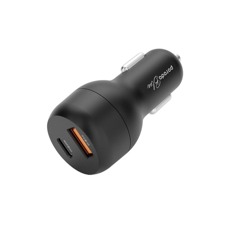[PB-CCPDQC-BK] Porodo Blue Dual Port Car Charger QC3.0 18W + PD 20W - Black