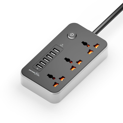[PB-3AC6A2M-BK] Porodo Blue Multi-Port Power Hub Ultimate Home & Office Kit 2M