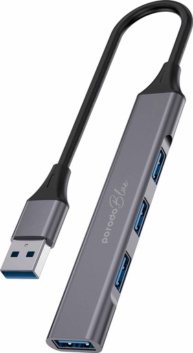 [PB-USBA4H-BK] Porodo Blue 4 in1 USB-A Hub to 1 x USB-A 3.0 5Gbps and 3 x USB- A 2.0 480Mbps