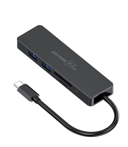 [PB-51HBC-BK] Porodo Blue 5 in 1 USB-C Hub HDMI USB SD MicroSD