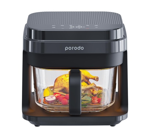 [PD-LSGAFR-BK] Porodo Lifestyle 5.5L Capacity Full Glass Air Fryer Cooked Perfectly with Advanced Heat Circulation