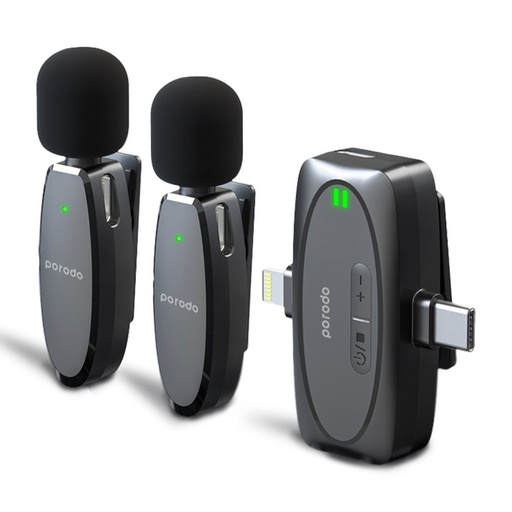 [PD-2MLAV-BK] Porodo Dual Connector Lavalier Microphone Dual Mic - Black