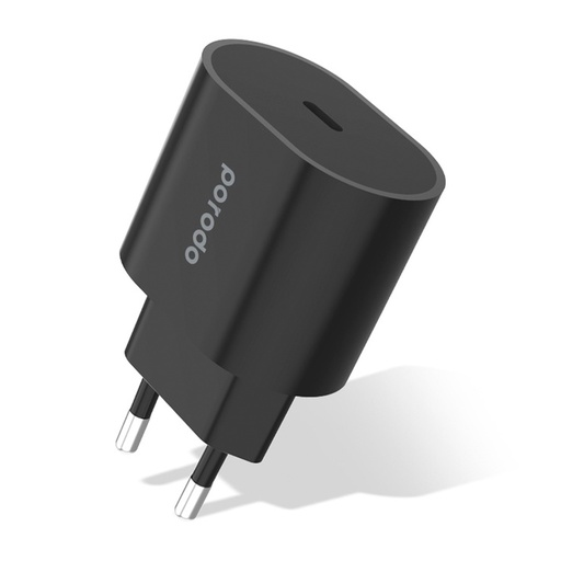 [PD-FWCH018-BK] Porodo 20W Single C Port PD Charger EU - Black