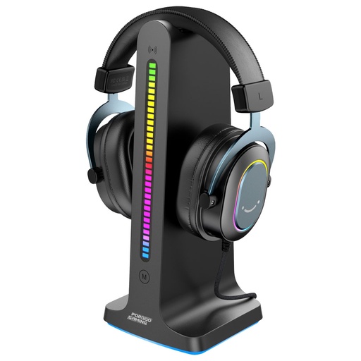 [PDX528] Porodo Gaming RGB Dynamic Sound Lighting Headphone Stand with Cable Storage 300mAh - Black
