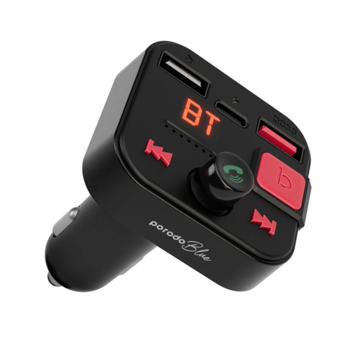 [PB-FM2CWT-BK] Porodo Blue Wireless FM Transmitter with Dual QC3.0 & Type-C Port